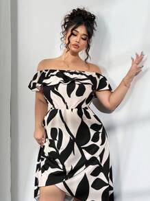 Elenzga 大码优雅花卉印花露肩连衣裙，夏季