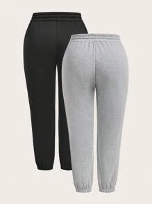 SHEIN PETITE CURVE Plus Size Solid Color Casual Sweatpants, Minimalist Style For Everyday Wear Graduation,Back To School Outfits,Graduation,Teacher Outfits For Women,Back To School, Summer Outfits For Women, Suitable For People Of Shorter Stature - Multicolor - View 2