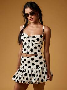 MISSGUIDED Top scurt cu buline, model vară, cu imprimeu floral, și fundă în față, pentru petreceri, club, retro, vintage - alb - Vizualizare 3