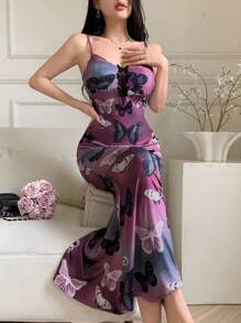 Modelyn 女士时尚渐变色蝴蝶印花无袖长裙，夏季 - 彩色 - 查看 6
