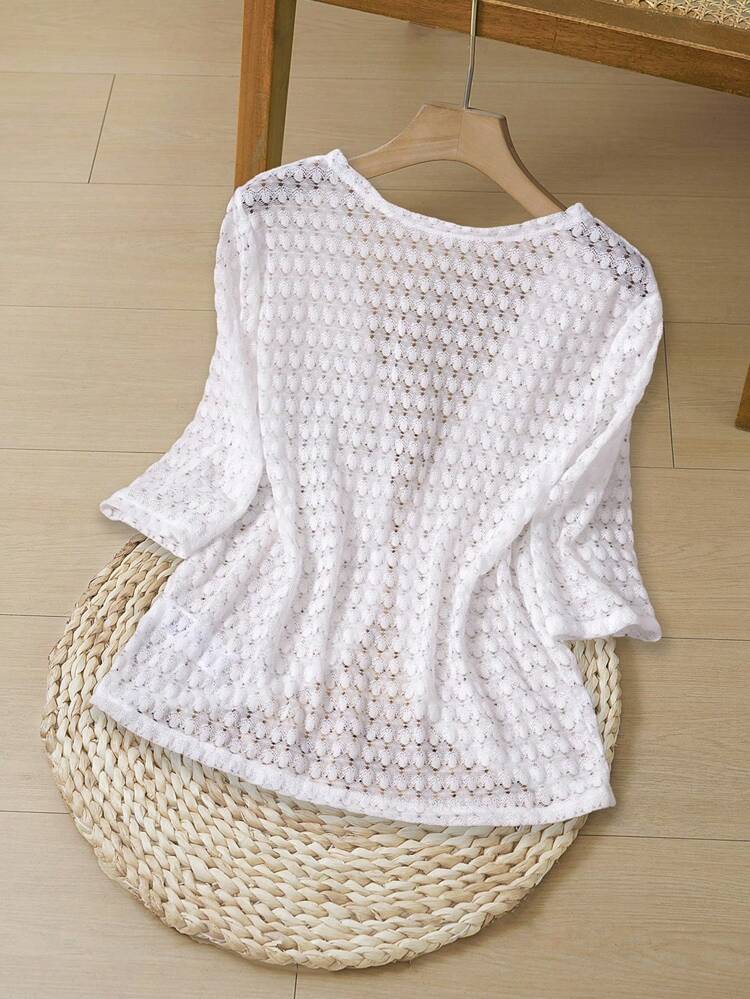 Women's Vacation Casual Solid Color Hollow-Out Knit Cardigan