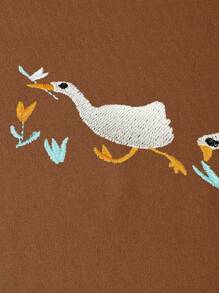 Calvaya 大码女式鹅和郁金香刺绣工艺印花图案圆领短袖T恤休闲时尚夏季上衣