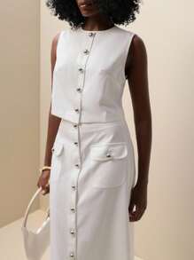 Zolique New Women's Fashion Top With Exquisite Metal Buttons – Highlighting Feminine Charm - White - View 5