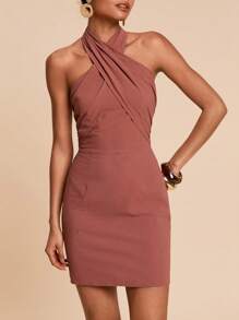 Travachic Trvlchic 纯色编织挂脖迷你连衣裙，女士度假风格，女士休闲夏季度假装，波西米亚海滩度假装，波西米亚风，节日装，女士海滩装，女士夏季装，毕业装，女士生日装，海滩必备品，女士机场装，欧洲夏季装，女士乡村装，返校装，返校节装，女士复古风，女士街头装，Y2k，夜间外出，秋季服装，冬季服装，可爱