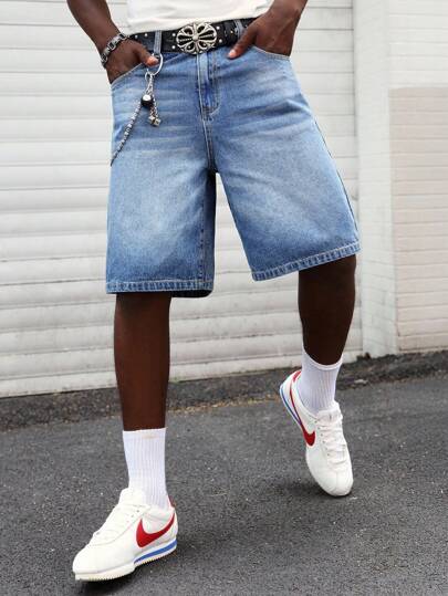 Street Life Men's Loose Denim Shorts With Pockets, Casual