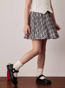 PrepCrw Jupe plissée à carreaux/tartan mini pour jeune fille, jupe plissée taille haute, jupe plissée à carreaux, jupe de uniforme scolaire pour la rentrée scolaire, premier jour d'école - Multicolore - View 3