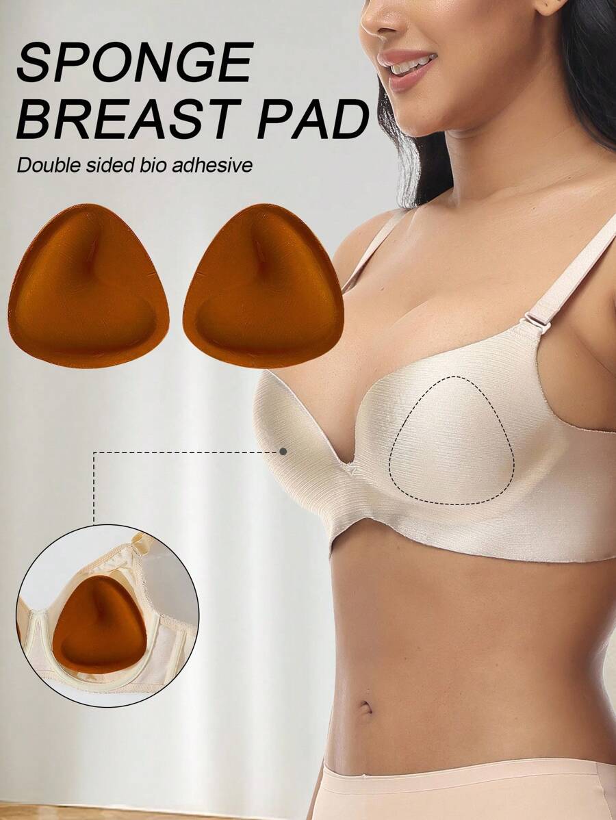 SHEIN 1 Cặp miếng lót nâng ngực có đệm tháo rời dành cho nữ - Cà phê nâu - Xem 1