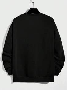 RueChic 100%Cotton Men Letter Patched Sweatshirt - Black - View 2