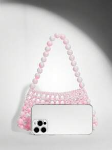 SHEIN X Lucía Bellido SHEIN BAE 白色珍珠串珠单肩包，适合青少年 - 粉色 - 查看 6