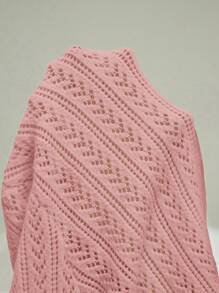 SHEIN PETITE 女士纯色简约长袖开衫、可爱毛衣、短款毛衣、针织毛衣、秋冬装、黄色女装、长袖上衣 - 粉色 - 查看 9