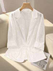 SHEIN Clasi Blazer de solapa de jacquard de manga 3/4 talla grande para verano - Blanco - Ver 1