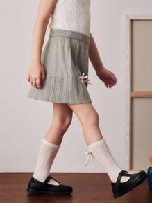 PrepCrw Young Girls' Academic Style Bow Accent Knitted Mini Skirt
