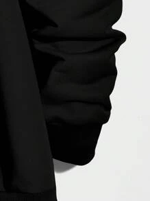 RueChic 100%Cotton Men Letter Patched Sweatshirt - Black - View 4