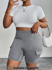 SHEIN PETITE CURVE 大码纯色紧身裤，夏季时尚