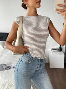 Siren Gaze Tricou scurt fără mâneci casual pentru femei, pentru vară, top pentru ieșiri în oraș, Y2k, vacanță pentru femei, stațiune de vacanță - Caisă - Vizualizare 4