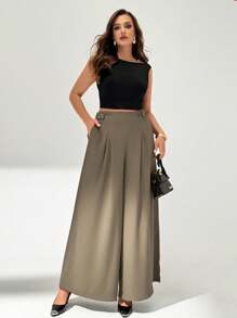 Auralis Plus Size Women's Spring And Summer Fashion Elegant Loose And Comfortable Daily Khaki Wide-Leg Pants Culottes,Work Pants,Office Outfits For Women,Women Bottom,Old Money Style,Teacher Outfits For Women,Baggy Pants,Office Wear Women,Business Casual Women,Fall Pants