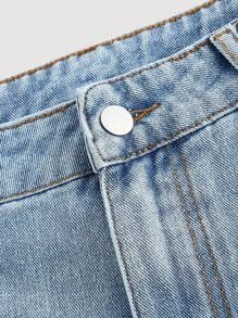 SHEIN MOD Short en jean pour femmes orné de strass et de perles - Bleu azur - Voir 3