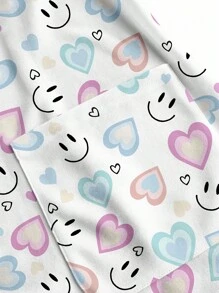 PopScrub Einfaches, lässiges Scrub-Uniform-Oberteil mit Herz- und Lächelgesicht-Muster