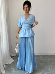 Elenzga Women Two Pieces Outfits For Daily Wear - Blue - View 7