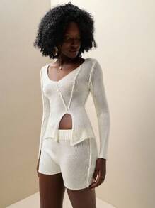 Zolique 女士毛衣、裤子、超短裤、米色高腰度假、修身、性感度假、海滩派对、春夏秋女装 - 白色 - 查看 3