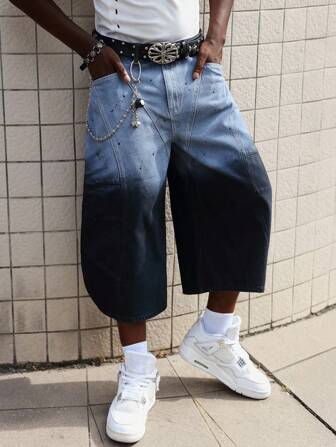 Grunge Punk Herren Mode ausgewaschene Verlaufsjeans mit weitem Bein