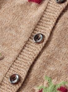 Blossori 女宝宝优雅法式草莓图案前扣针织开衫 - 彩色 - 查看 5