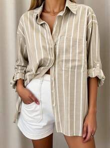 INAWLY Blusa a maniche lunghe a righe per donne taglie forti