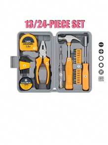 24pcs Steel Household Tool Box Set, Tool Kit For DIY, Necessities For Daily Decoration And Maintenance, Creative Gift For Ladies 1 Set Home Manual Tool Set, Electrical Hardware Repair Tool, Home Multi-Functional Vehicle Combination Toolbox Set,Tools For Men - Yellow - View 1