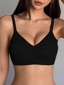 DAZY 纯色无缝无钢圈轻薄衬垫女士文胸内衣 - 黑色 - 查看 3