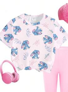SHEIN 1 Set Kleinkinder, Mädchen, lässiges T-Shirt mit süßem Bären- und Buchstabe Muster, Rundhalsausschnitt, kurzärmelig, und Leggings, bequemes Frühlings-/Sommer-Outfit, Kleinkinder, Mädchen, Oberteil mit Elefantendruck, Kleinkinder, Mädchen, rosa Leggings, Kleinkinder, Mädchen-Outfit-Set, rosa Kleinkinder-Top, Kleinkinder-T-Shirt mit Grafik, Kleinkinder, Mädchen, Leggings, rosa Kleinkinder-Leggings, Kleinkinder-Leggings-Set, Kleinkinder, Mädchen, Sportbekleidung