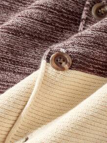 Blossori 男童法式优雅卡其色条纹圆领纽扣前开衫 - 彩色 - 查看 5