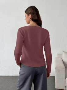EURMUSE Women Solid Color V-Neck Front Button Drop Shoulder Cardigan,Long Cardigans Woman,Petite Cardigans,Cardigans - Dusty Pink - View 2