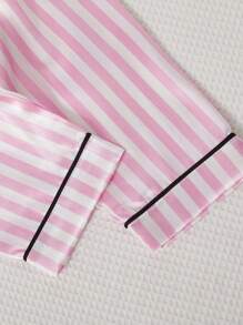 女婴蝴蝶刺绣粉色提花条纹柔软舒适长袖开衫和裤子 2 件套家居服套装可爱睡衣套装幼儿睡衣条纹返校时尚