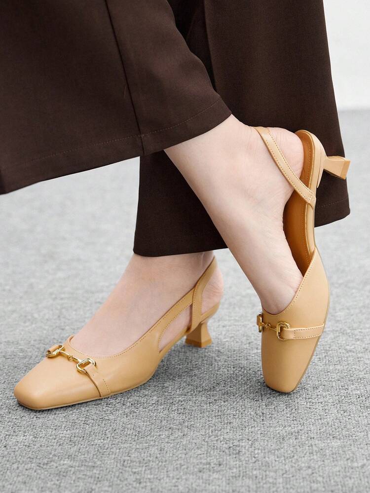 CUCCOO BIZCHIC Square Toe Metal Buckle Strap Low Heel Women Flats