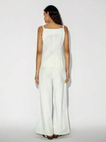 Lumivelle 女士亚麻吊带背心，方领，正面纽扣，弧形下摆，夏季 - 白色 - 查看 2