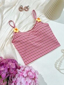 Atasan Camisole Kasual Musim Panas dengan Dekorasi Bunga 3D untuk Remaja Perempuan - MultiWarna - View 1