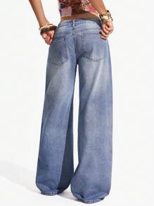 Jeanoix Women's Low Waist Pockets Distressed Loose Casual Wide Leg Jeans Y2k