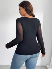 Firerie Sezonul de toamnă Tricou de corp cu ochiuri cu ochiuri de culoare contrastantă simplă