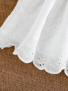 Cozy Pixies Baby Girl Big Bow Decor Round Neck Ruffle Short Sleeve Cinched Waist A-Line Dress - White - View 6