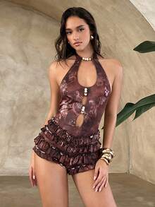 Aloruh Đầm bodycon mini không tay nhún bèo gợi cảm cho nữ, kỳ nghỉ hè - Nhiều màu - Xem 6