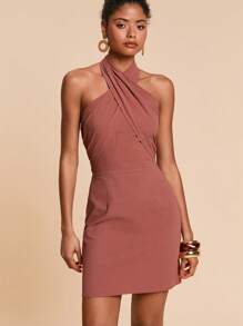 Travachic Trvlchic 纯色编织挂脖迷你连衣裙，女士度假风格，女士休闲夏季度假装，波西米亚海滩度假装，波西米亚风，节日装，女士海滩装，女士夏季装，毕业装，女士生日装，海滩必备品，女士机场装，欧洲夏季装，女士乡村装，返校装，返校节装，女士复古风，女士街头装，Y2k，夜间外出，秋季服装，冬季服装，可爱