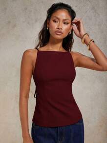 COSMINA Áo hai dây hở lưng màu trơn gợi cảm mùa hè cho nữ - Màu Đỏ Sâu - Xem 5