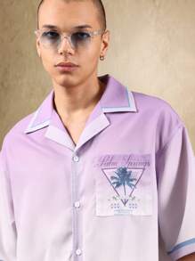 SUMWON Tricou retro de bowling din Palm Springs, cu mânecă scurtă și nasturi, pentru vacanță de vară, casual, lounge, agrement, ținută de resort - Violet - Vizualizare 5