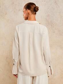 COSMINA Blusa elegante con puños plisados y abotonadura para mujer, top para salir