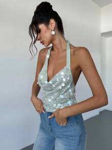 Firerie 女士绿色不对称垂坠领口前系带露背上衣，性感，适合派对、音乐节、春夏、海滩、通勤、优雅、性感、度假、波西米亚风、夏威夷风、音乐节、浪漫、约会、派对、婚礼季、毕业典礼、表演、情人节、教师节、母亲节、返校 - 綠色 - 查看 5