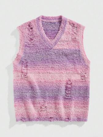 Street Life Men's Casual V-Neck Distressed Sweater Vest