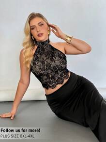 Auralis Plus-Size Elegant Sexy Lace Top, Summer Cute Top, Lace See-Through Top,Going Out Tops Women Country Concert Club Sexy Top Halter Tops Cute Summer Tops,Concert Women Rave - Black - View 1