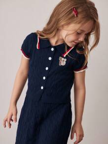 PrepCrw Young Girls College Style Twisted Floral Knit Cardigan Knit Skirt Set - Multicolor - View 5