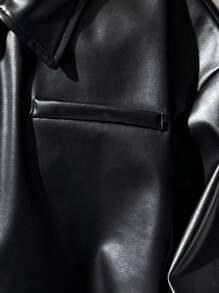 SHEIN Tween Girl Casual Streetwear Style Lapel PU Metal Zipper Front Cropped Jacket, Black Black Leather Jacket Cropped Leather Jacket Faux Leather Jacket Black Cropped Jacket,In Fall/Winter