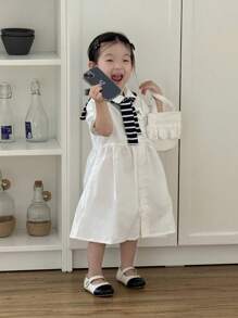 SHEIN Baby Girl Fashion College Style Long Sleeve Dress With Matching Shawl Set, Suitable For Daily Wear, Outings And School - Multicolor - View 1